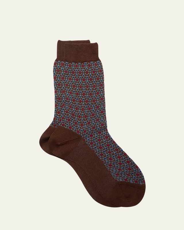 Geometric Intarsia Cotton Crew Socks